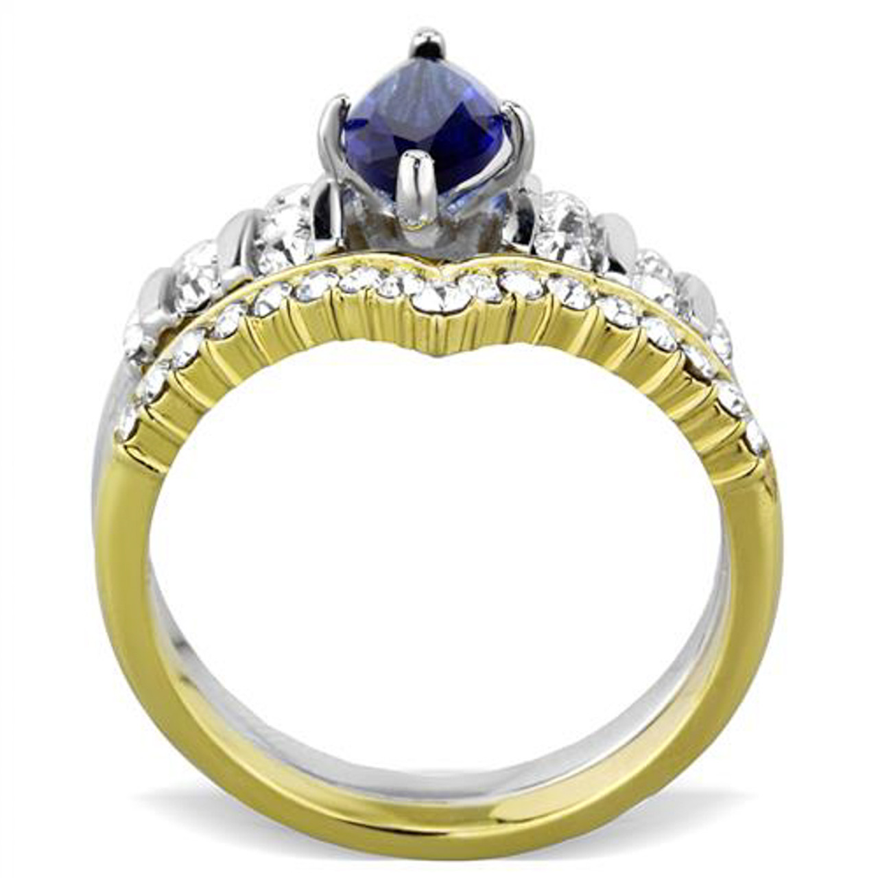 ARTK1796 Stainless Steel 316 Two Toned Blue Marquise Glass 2pc Wedding ...