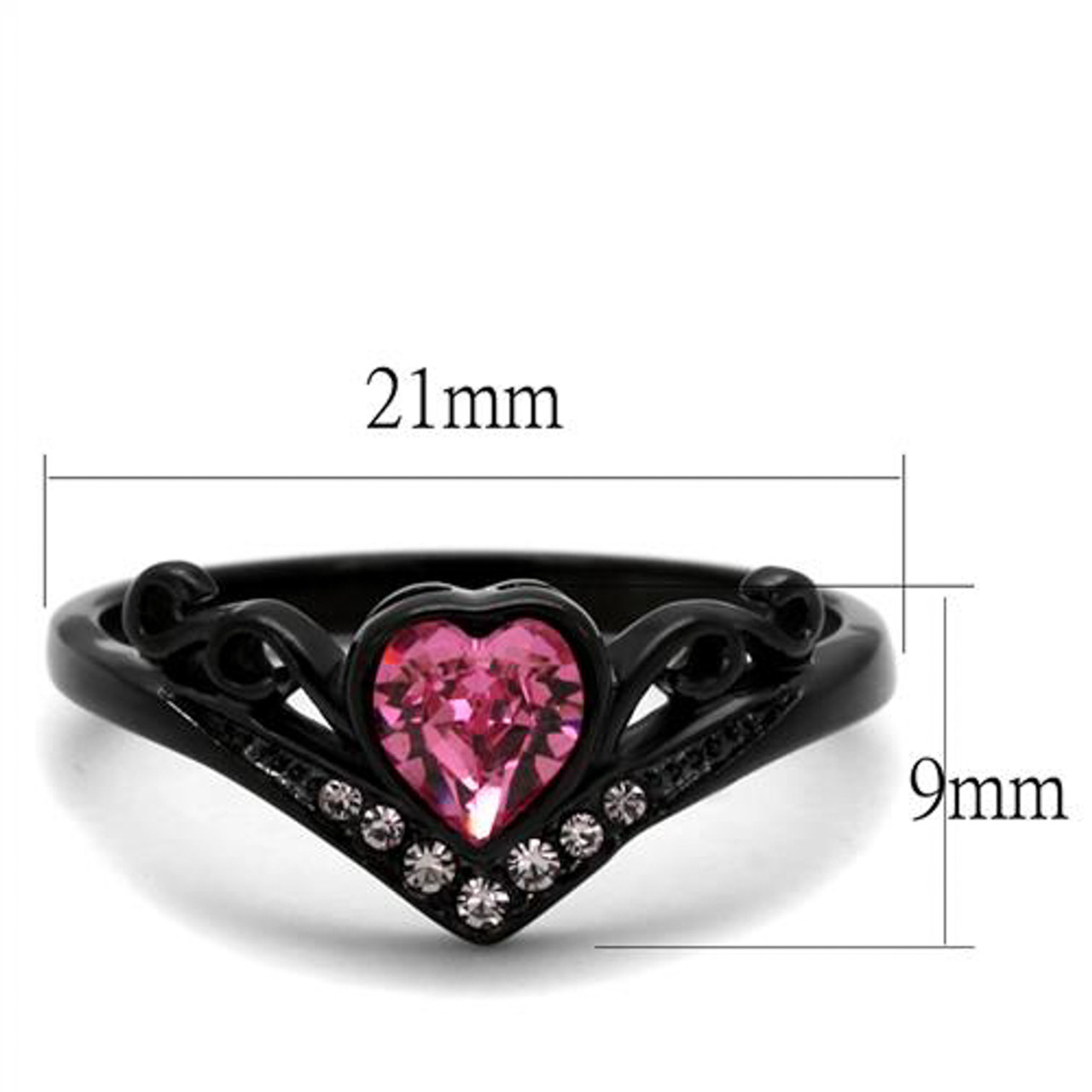 ARTK2192 Stainless Steel Women's Round Cut Pink Crystal Black Stainless  Steel Heart Fashion Ring Sz 5-10 - MarimorJewelry.com