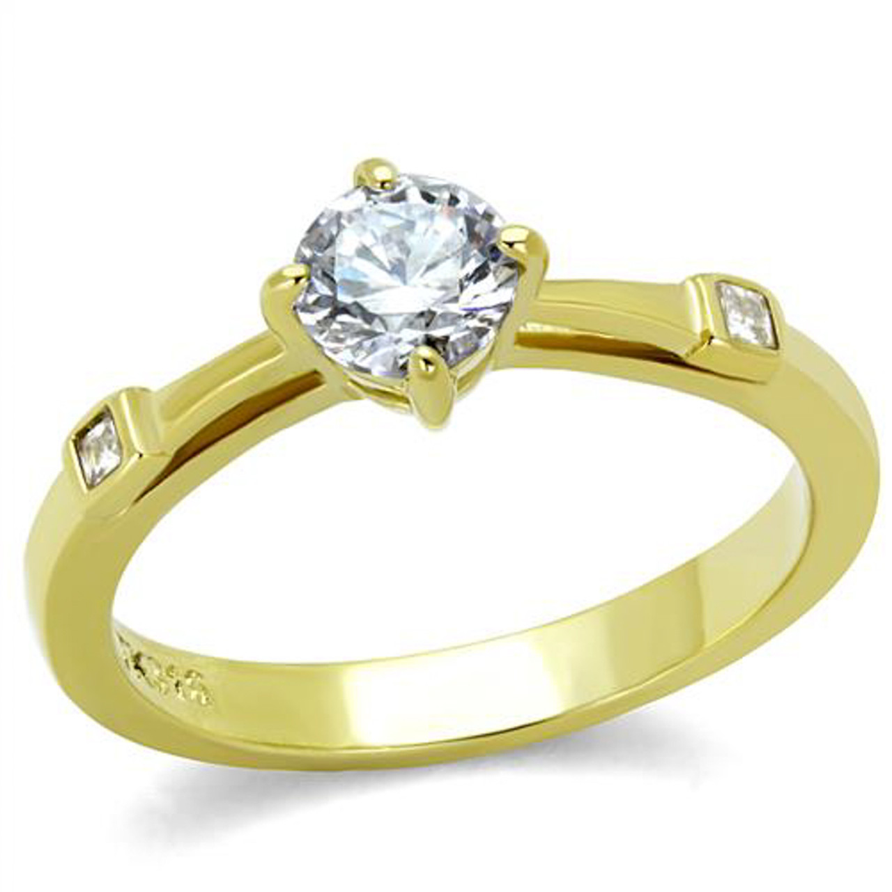 ARTK2170 Stainless Steel .69Ct Round Cut Cz 14K Gold Plated Engagement ...