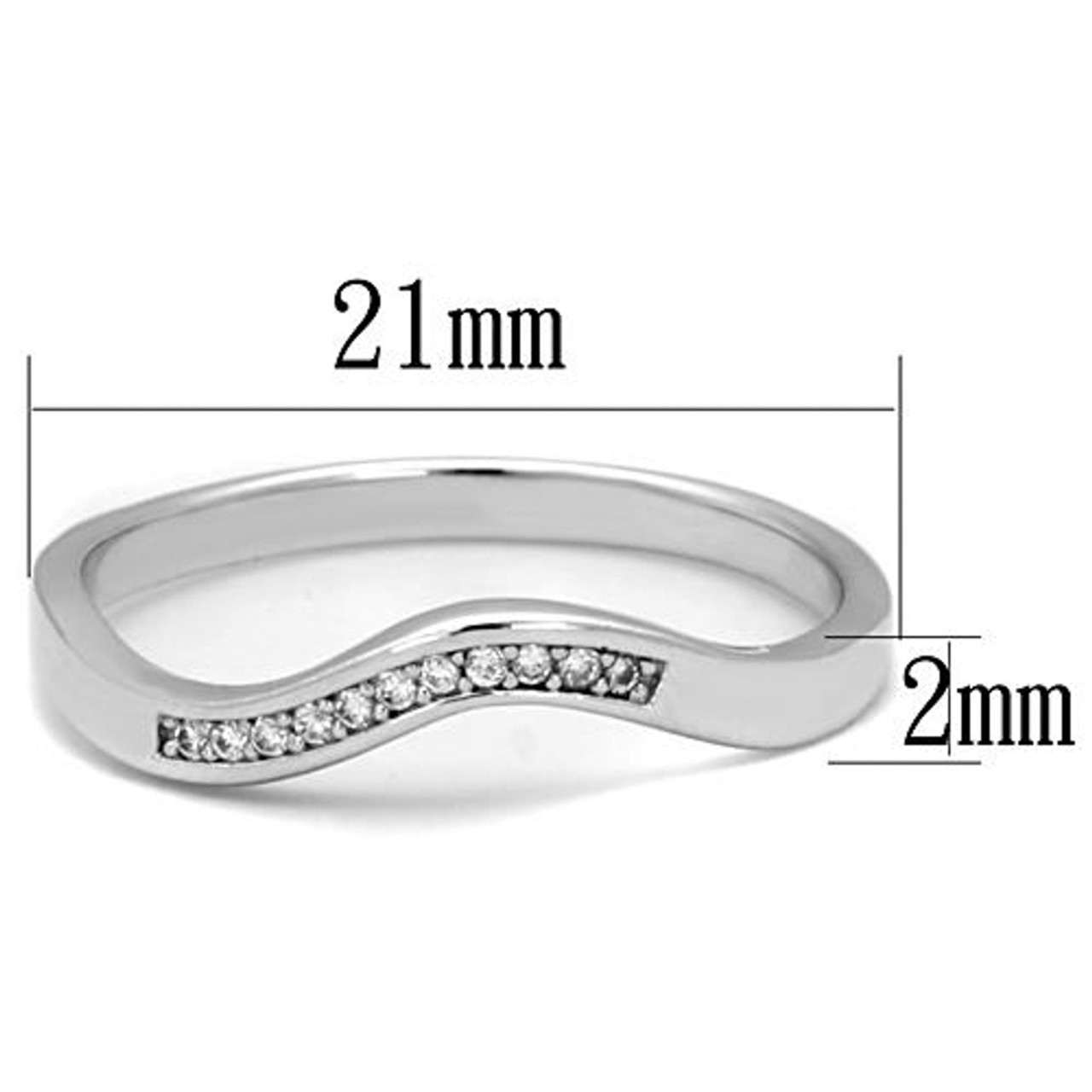 ARTK1682 Stainless Steel .06 Ct Cubic Zirconia Curved Band Promise Ring  Women's Size 5-10 