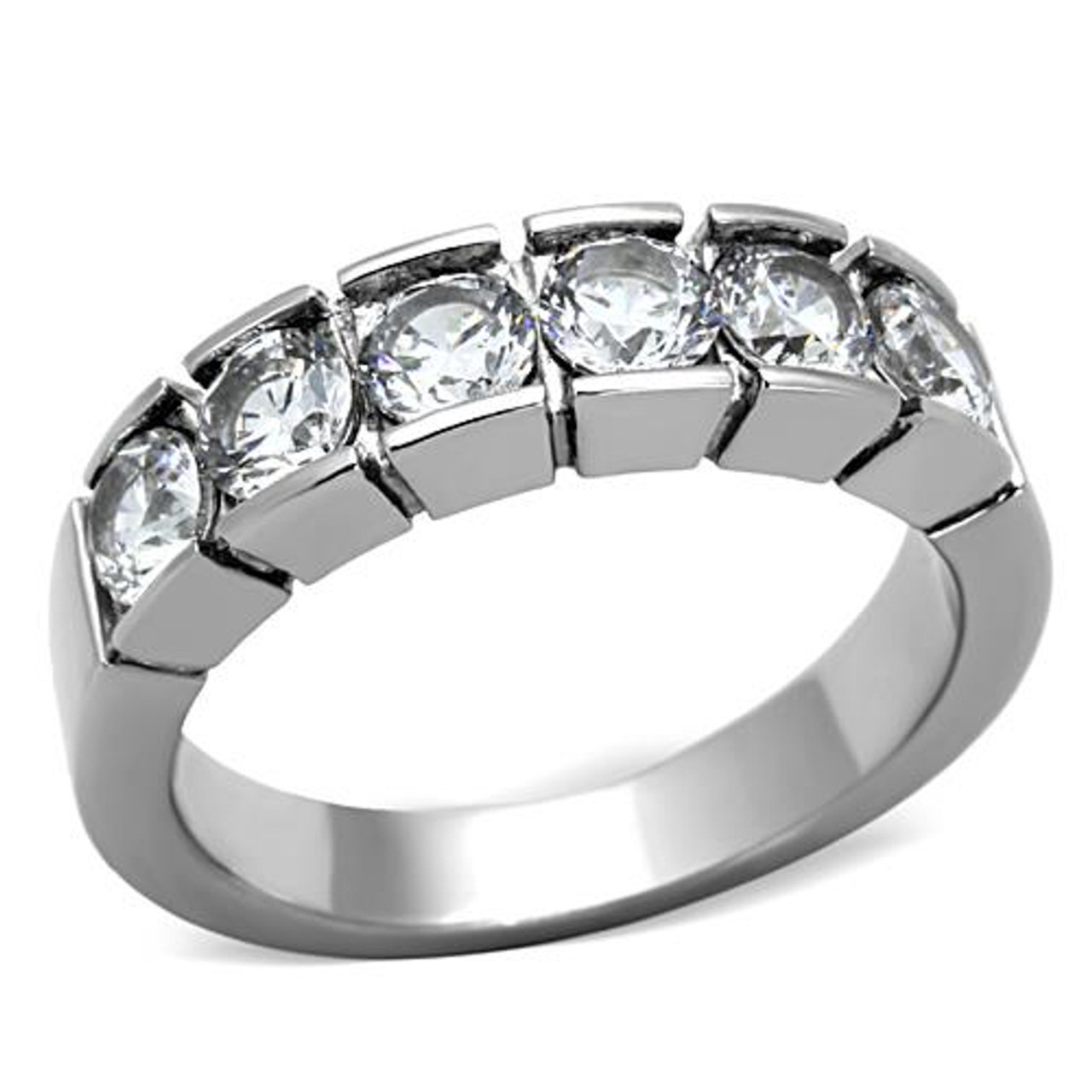 ARTK1082 Stainless Steel 1.50 Ct Round Cut Cz 316 Wedding Band