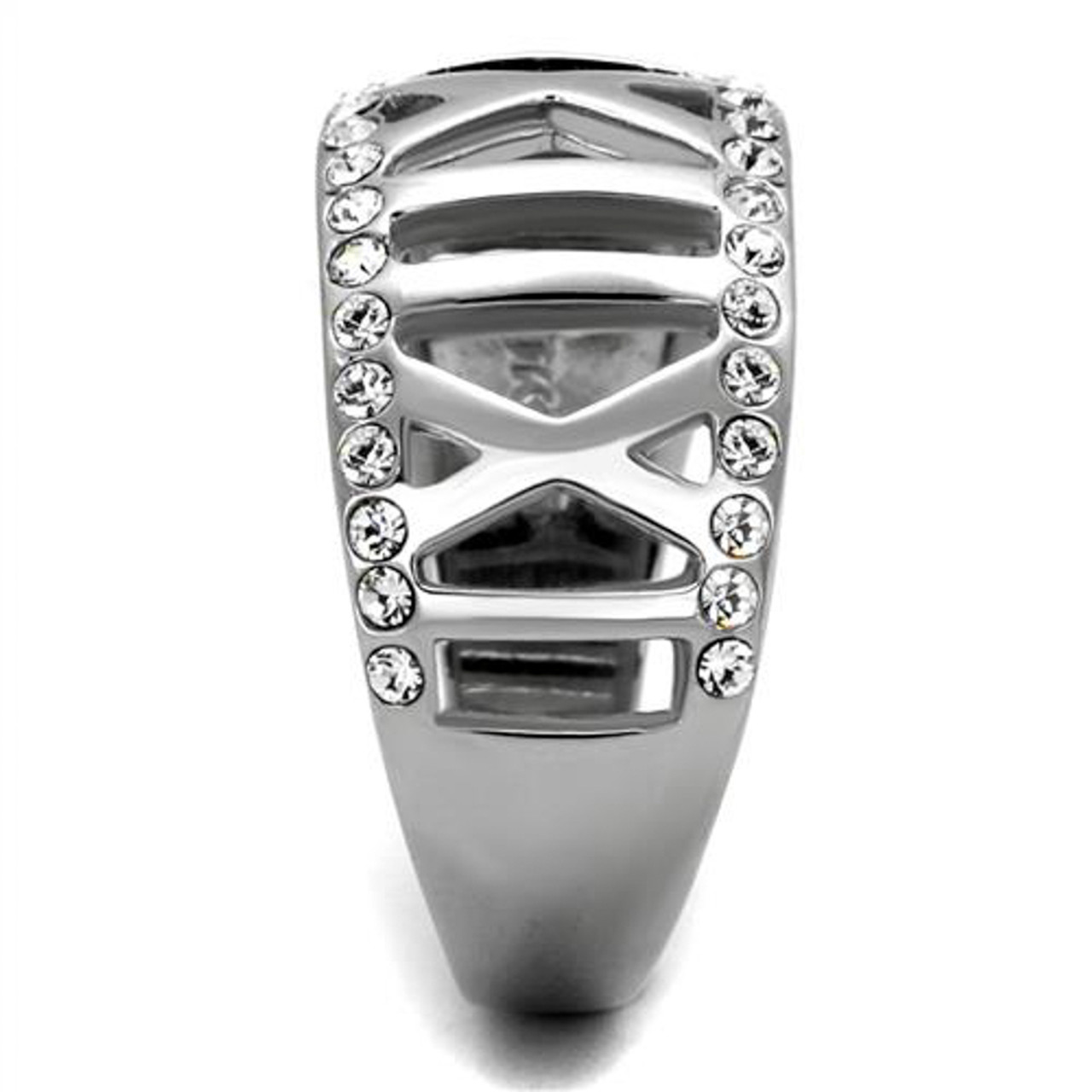 ARTK2257 Stainless Steel Women's Roman Numeral Crystal Anniversary Ring