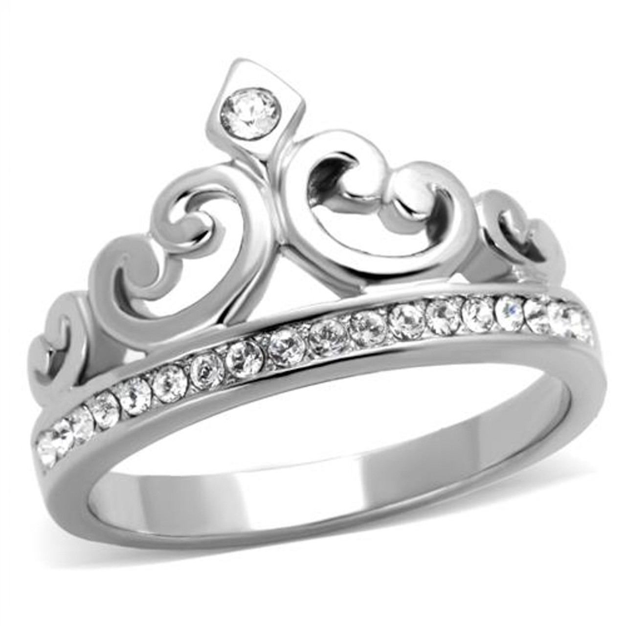 ARTK1821 Stainless Steel Princess Royalty Crystal Crown Silver