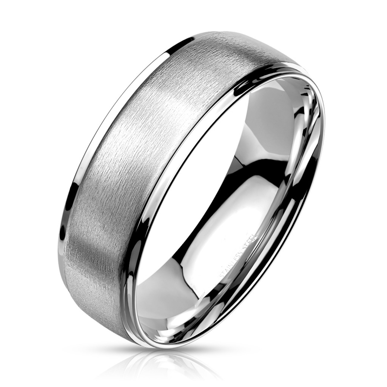 ARM2462 Stainless Steel 316L Brushed Metal Center Wedding Band Ring 6mm-8mm  Wide Sz 5-14