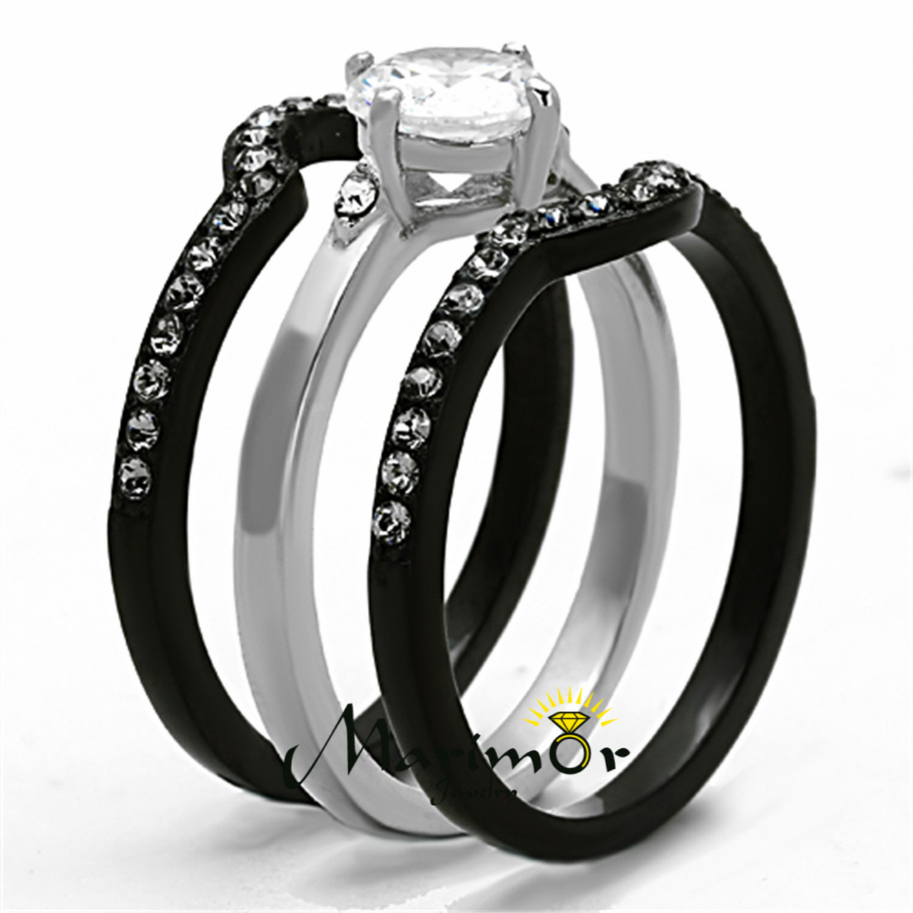 Black and silver wedding shop rings for her