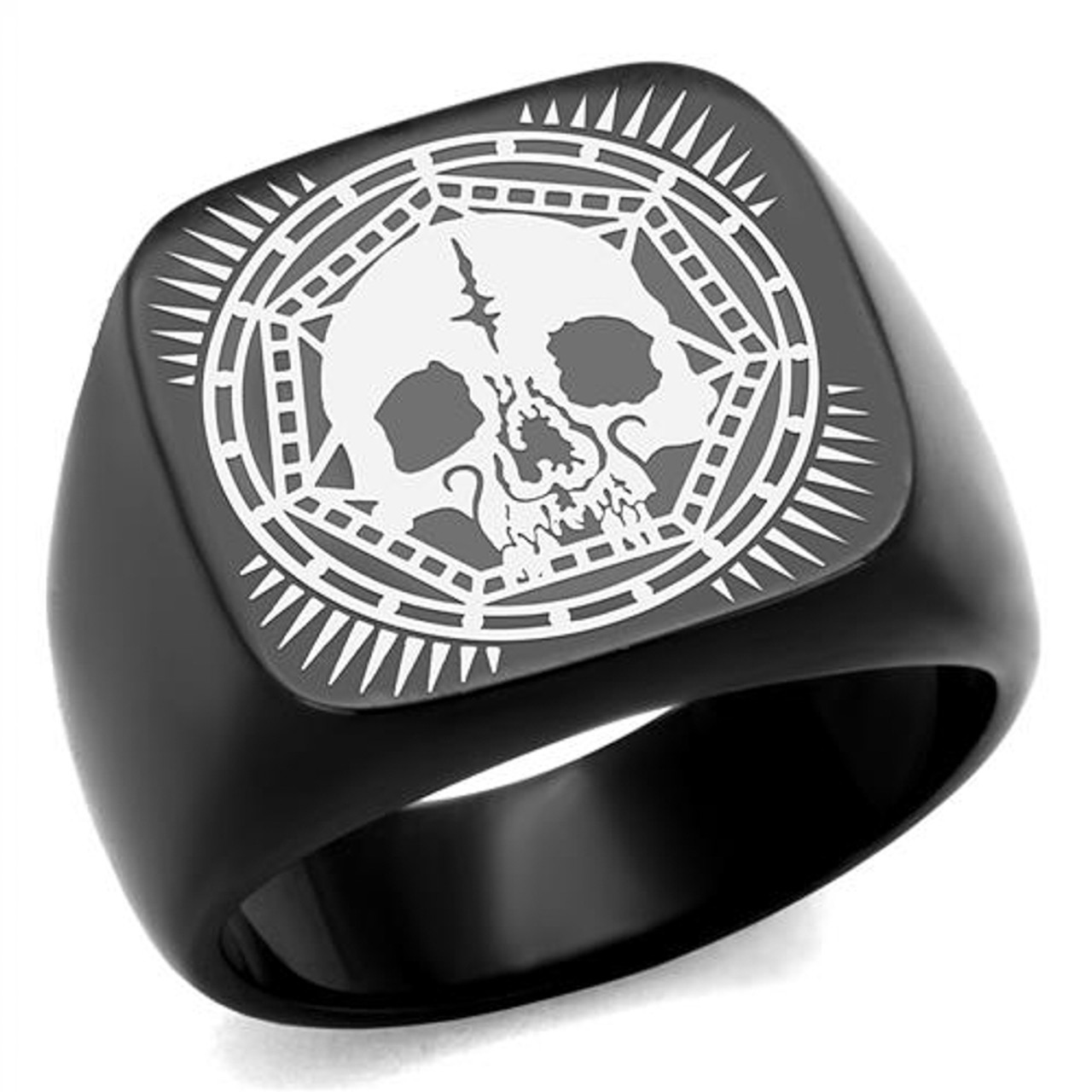 ARTK2306 Stainless Steel Black Ion Plated Skull Ring Band Men's Size 8 ...
