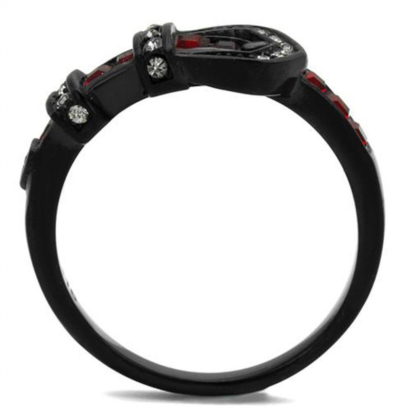 ARTK1334J Women's Black Stainless Steel Ruby Red Crystal Belt Buckle Fashion Ring Sz 5-10