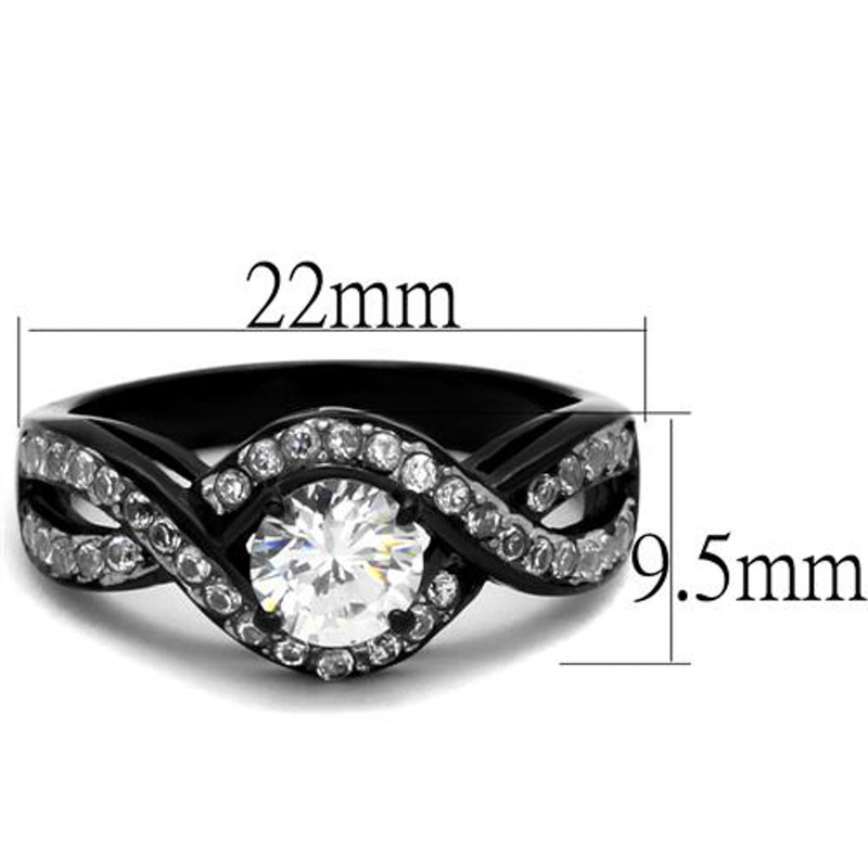 ARTK2282 Stainless Steel 1.65 Ct Round Cut AAA Cz Black Engagement Ring Women's Size 5-10