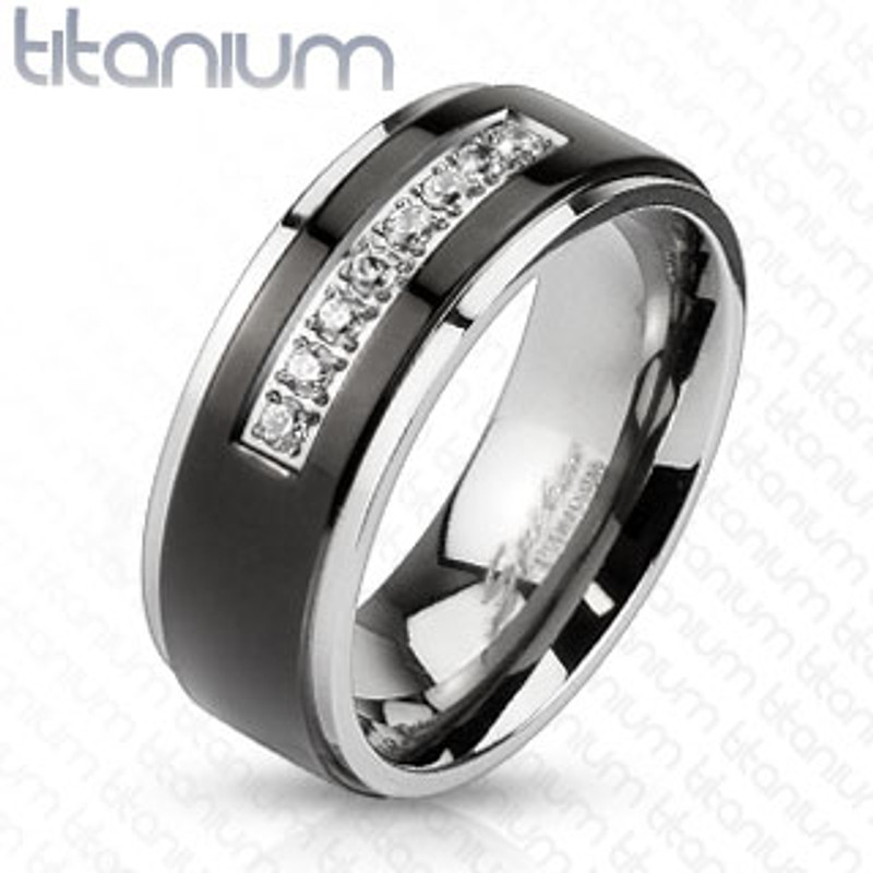 size 10 TITANIUM Black Plated TENSION RING with Gold Plated Band & Round CZ