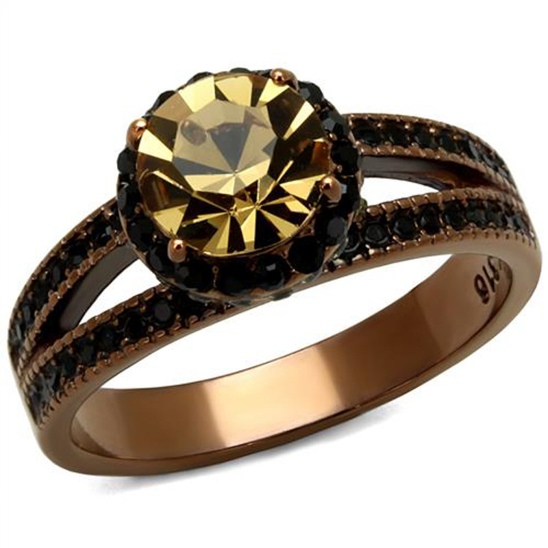Women's Brown Plated Stainless Steel 3.35Ct Round Smoked Crystal Engagement Ring