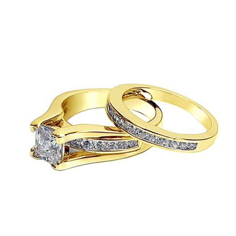 ST0W384-AR002 Her & His 14K G.P. Stainless Steel 3pc Wedding Engagement Ring & M