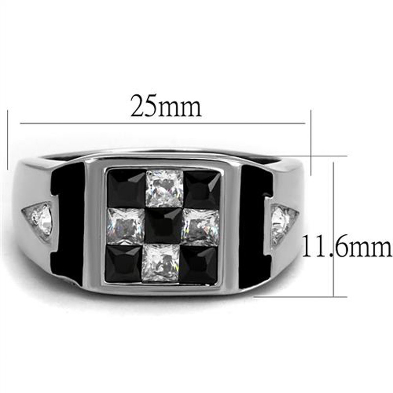 ARTK2663 Men's 2.56 Ct Clear & Black Princess Cut CZ Stainless Steel Fashion Ring Sz 8-13