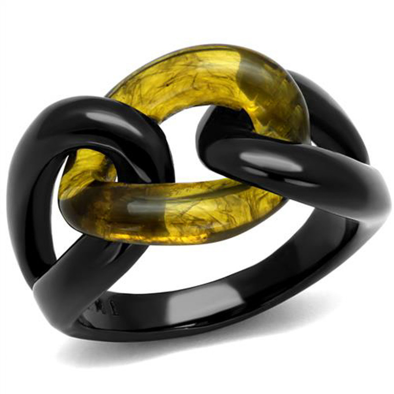 Black Stainless Steel & Topaz Synthetic Stone Link Fashion Ring Women's Sz 5-10