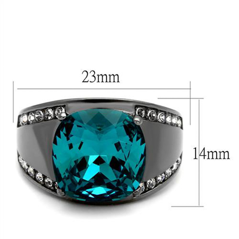 ARTK2678 Women's Light Black Stainless Steel 7.2 Ct Blue Zircon Crystal Cocktail Ring