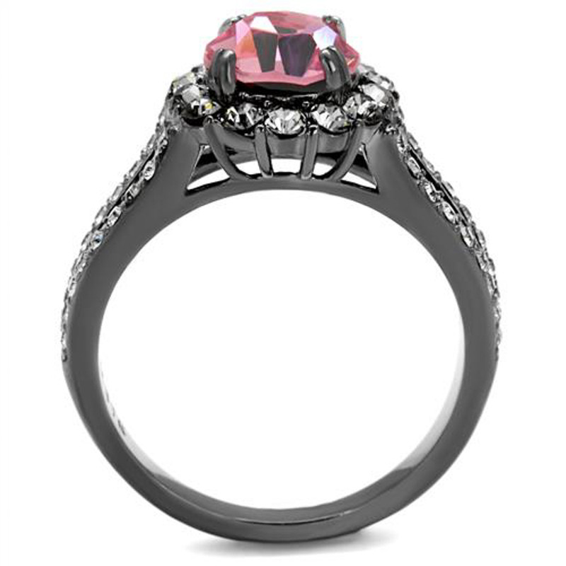 ARTK2680 Light Black Stainless Steel 2.87 Ct Light Rose Crystal Halo Engagement Ring