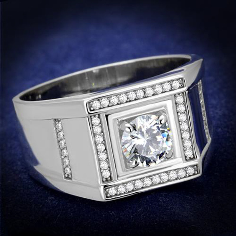 Mens 1.07Ct Round Cut Simulated Diamond 925 Sterling Silver Rhodium Plated Ring