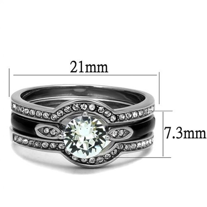 Stainless Steel 1.1 Ct Round Cut Zirconia 3pc Wedding Ring Set Women's Size 5-10