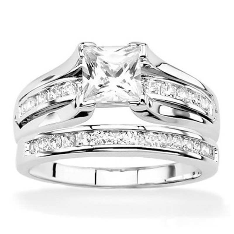 STLOS256-ARH1570 His & Hers .925 Sterling Silver Wedding Ring Set & Stainless Steel Eternity Band