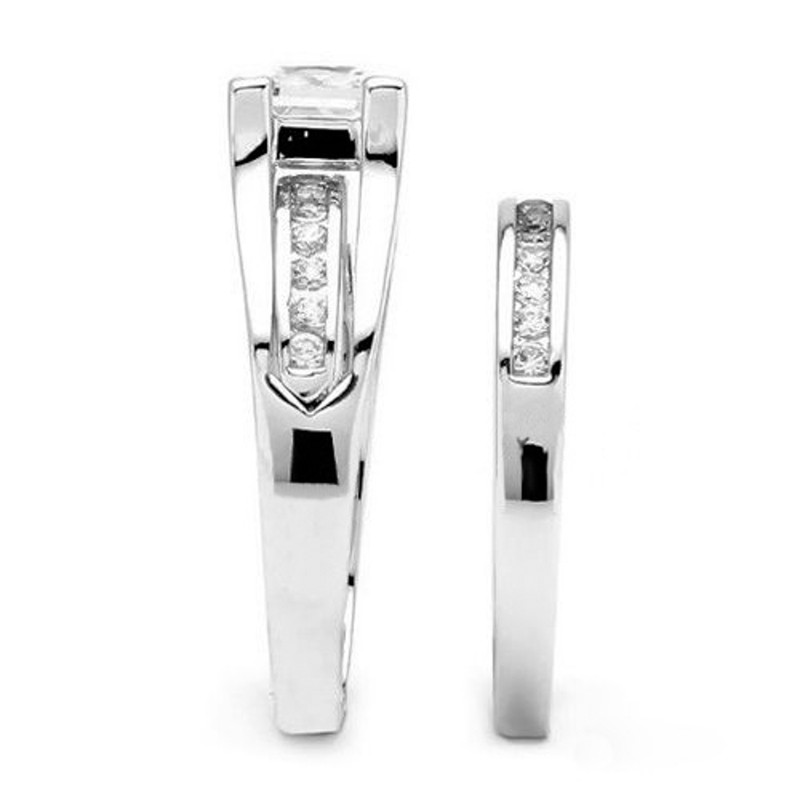 STLOS256-ARTI4317 His Hers .925 Sterling Silver Princess Wedding Ring & Titanium