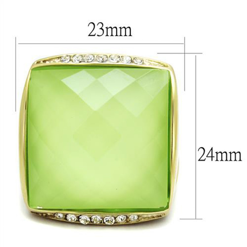 ARTK2661 Gold Ion Plated Stainless Steel 20mm Apple Green Synthetic Stone Cocktail Ring