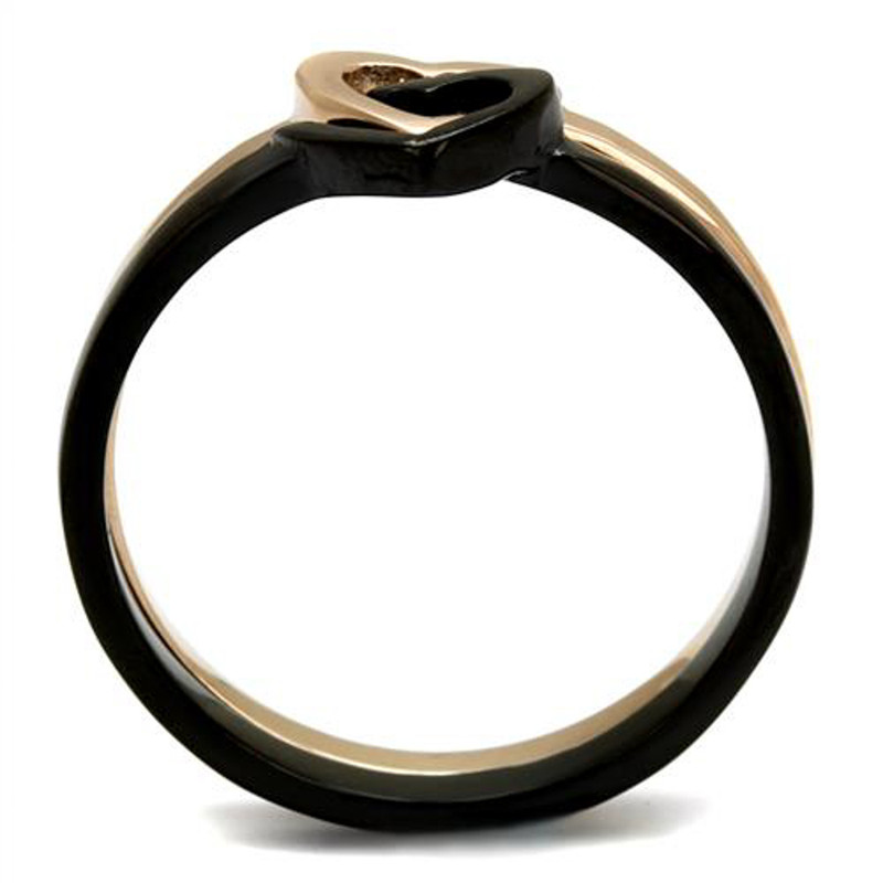 ARTK2650 Stainless Steel Black & Rose Gold Ion Plated 2 Piece Heart Fashion Ring Sz 5-10