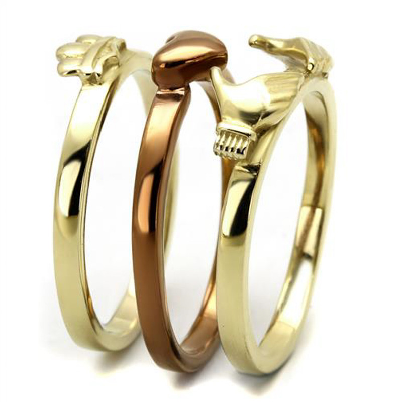 ARTK2801 Two-toned Gold & Brown Stainless Steel Claddagh Fashion Ring Women's Size 5-10