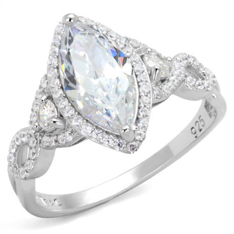 ARTS457 Women's .925 Sterling Silver Rhodium Plated 1.8 Ct Marquise Cz Engagement Ring