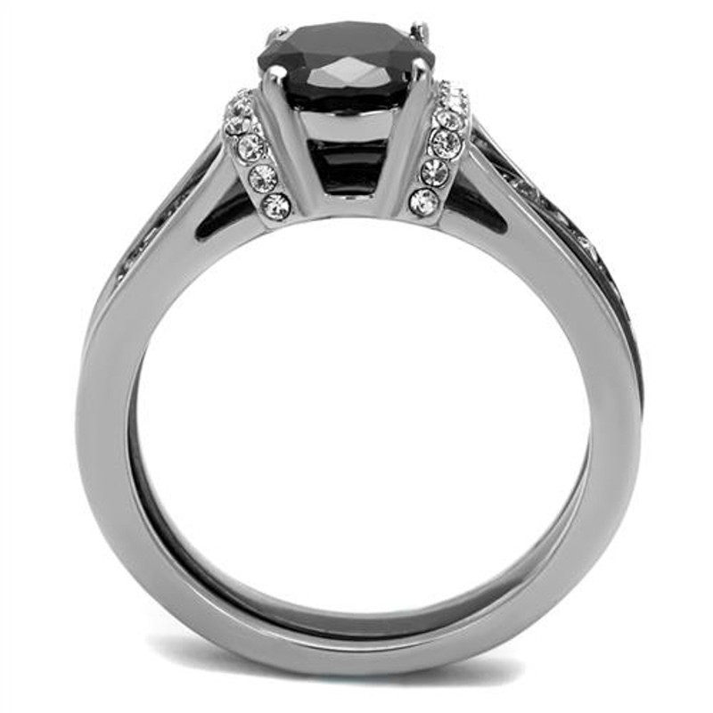 Stainless Steel  2.12 Ct Oval Cut Black Cz Two Toned Ion Plated Wedding Ring Set