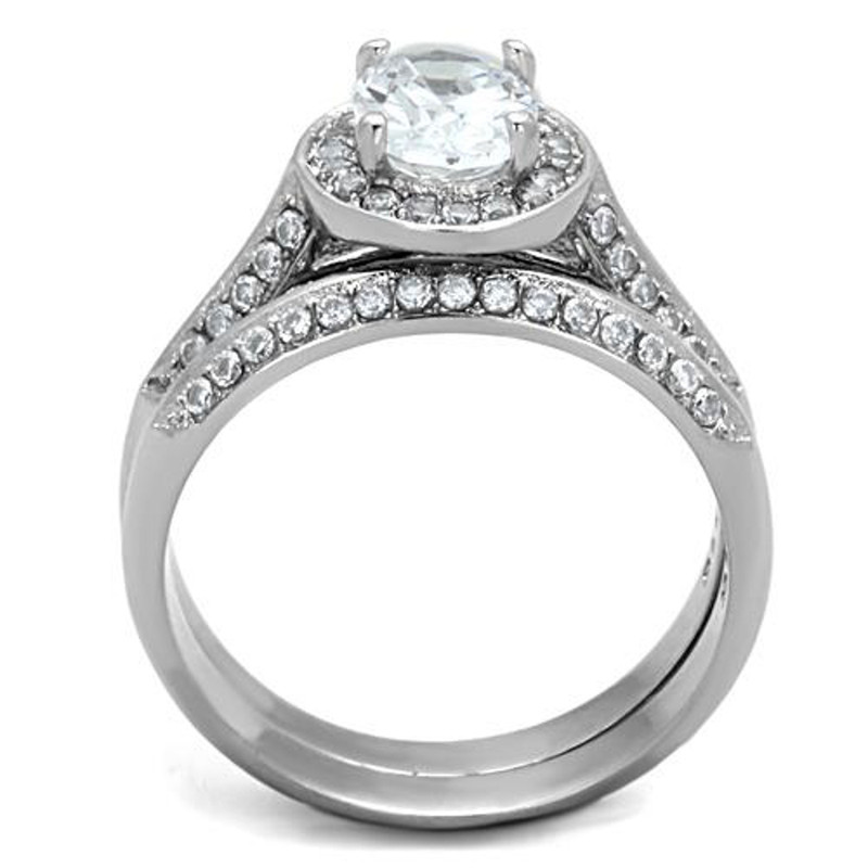 ST1W163-ARM4587 His & Her Stainless Steel 2.60 Ct Cz Bridal Ring Set & Men Zirconia Wedding Band