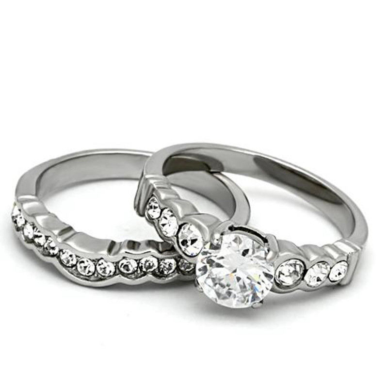 ST974-ARM4587 His & Her Stainless Steel 2.35 Ct Cz Bridal Ring Set & Men Zirconia Wedding Band