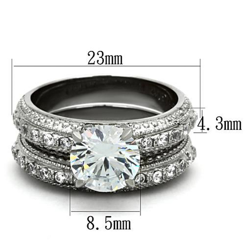 ST1228-ARM0006 His & Her 3pc Stainless Steel 3.25 Ct Cz Bridal Ring Set & Men Beveled Edge Band