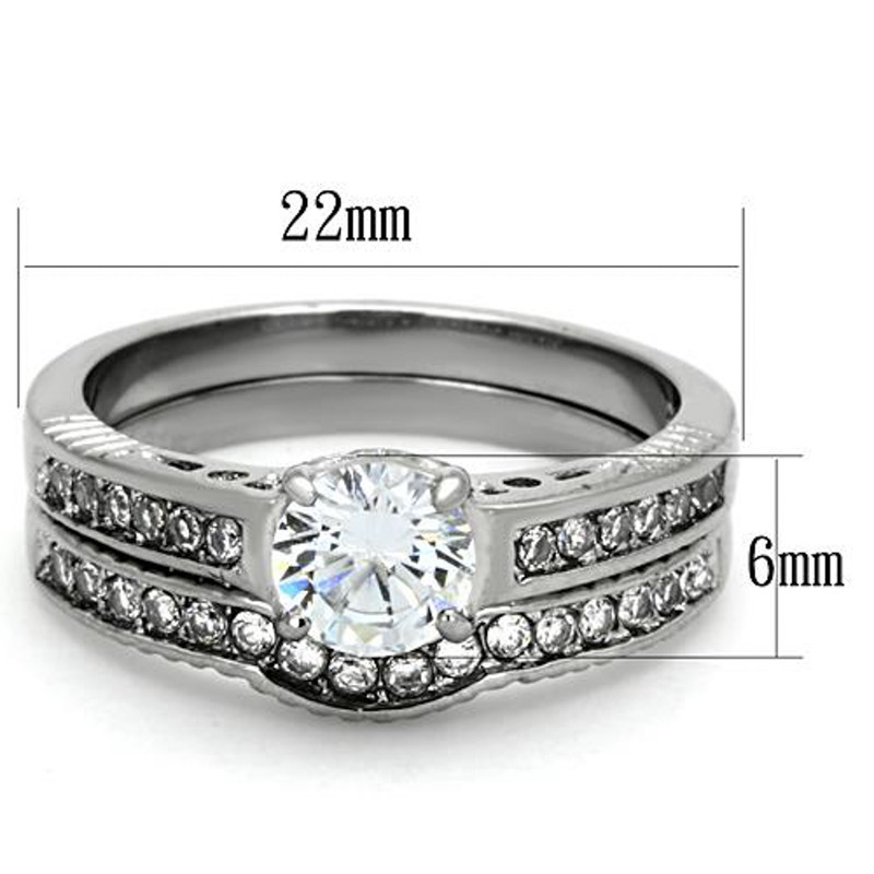 ST1231-ARM4587 His & Her Stainless Steel 1.75 Ct Cz Bridal Ring Set & Men Zirconia Wedding Band