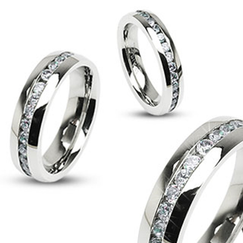 ST1321-ARH1570 His & Hers Stainless Steel 3.25 Ct Cz Bridal Set & Men's Eternity Wedding Band