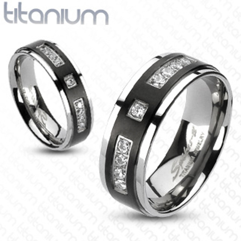 ST1330-ARTI4317 His & Her Stainless Steel 1.85 Ct Cz Bridal Set & Men's Titanium Wedding Band