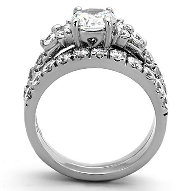 ST1331-AR011 His & Her 3 Pc Stainless Steel 2.50 Ct Cz Bridal Set & Men Zirconia Wedding Band