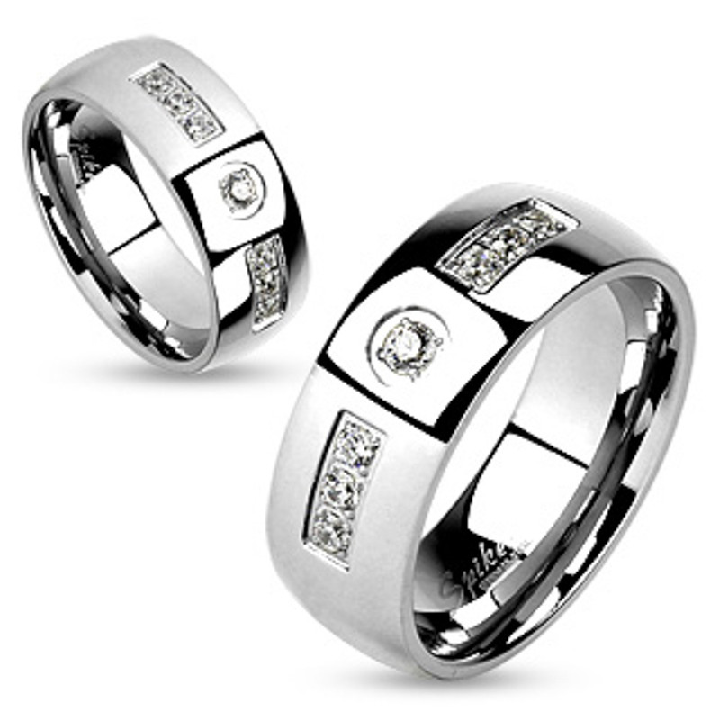 ST1331-ARM4587 His & Her Stainless Steel 2.50 Ct Cz Bridal Ring Set & Men Zirconia Wedding Band