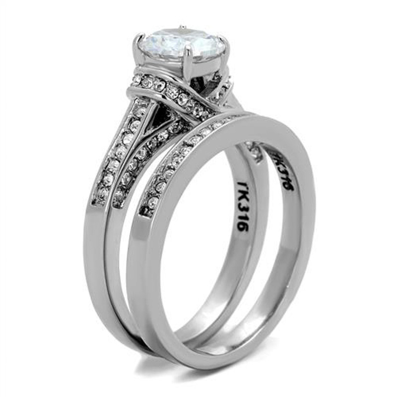 ST1919-ARM4587 His & Her Stainless Steel 2.75 Ct Cz Bridal Ring Set & Men Zirconia Wedding Band