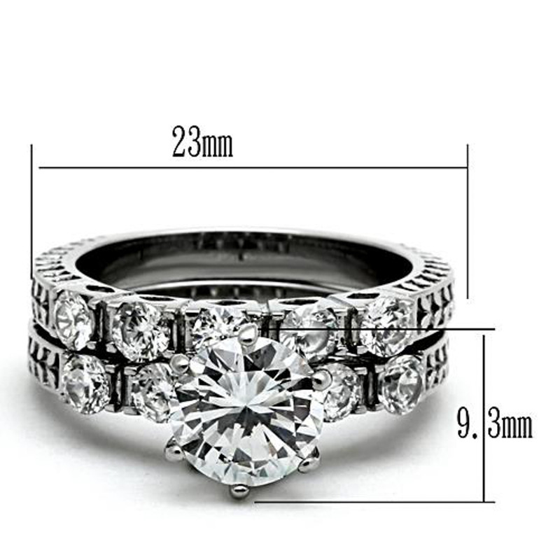 ST1450-AR011 His & Her 3 Pc Stainless Steel 3.10 Ct Cz Bridal Set & Men Zirconia Wedding Band