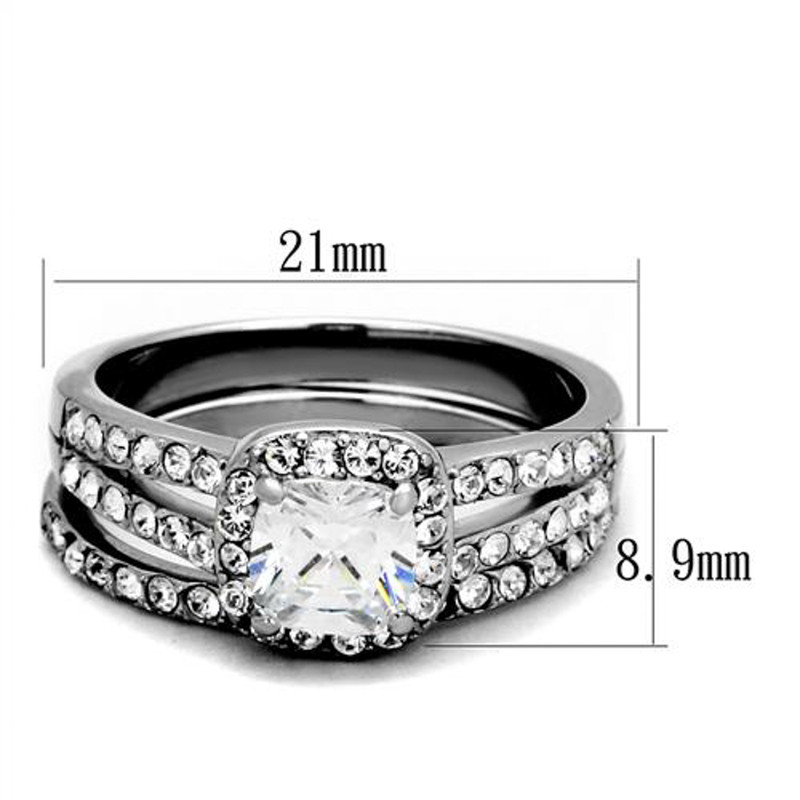 ST2180-AR001 His & Her 3pc Stainless Steel 1.80 Ct Cz Bridal Set & Men's Classic Wedding Band