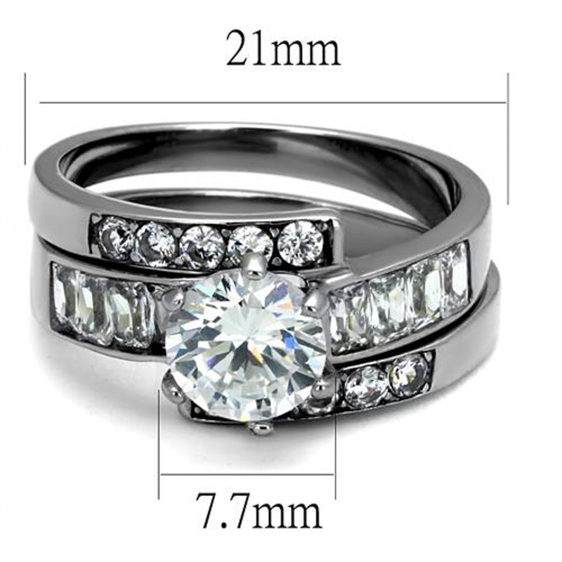 ST2616-AR001 His & Her 3pc Stainless Steel 2.50 Ct Cz Bridal Set & Men's Classic Wedding Band