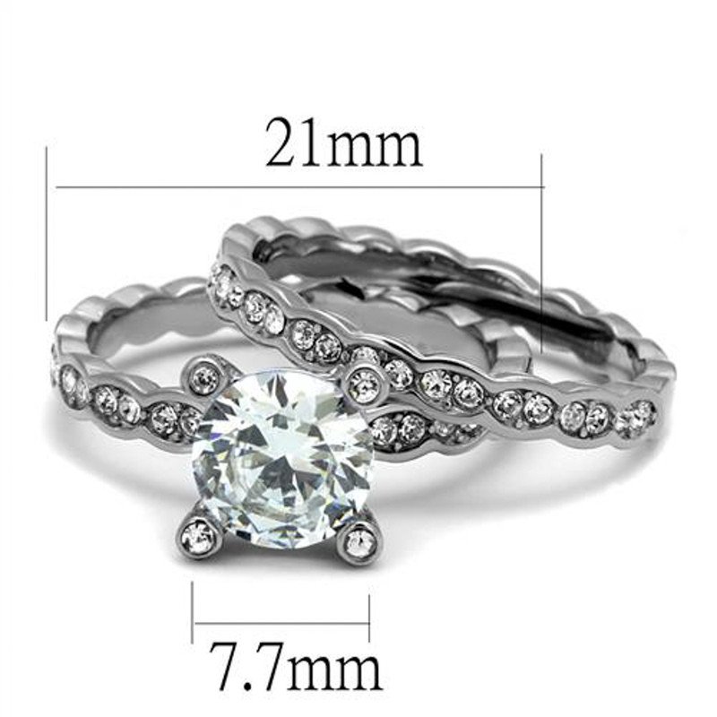 ST2659-AR011 His & Her 3 Pc Stainless Steel 2.25 Ct Cz Bridal Set & Men Zirconia Wedding Band