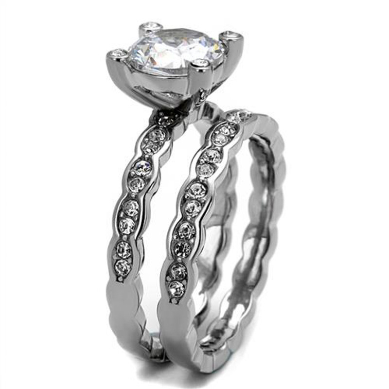 ST2659-ARM4587 His & Her Stainless Steel 2.25 Ct Cz Bridal Ring Set & Men Zirconia Wedding Band