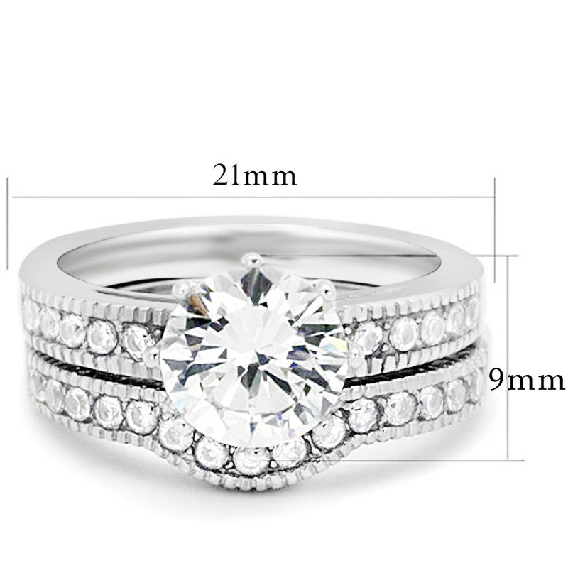 ST1W007-ARTI4317 His & Her 3pc Stainless Steel Vintage Bridal Ring Set & Titanium Wedding Band