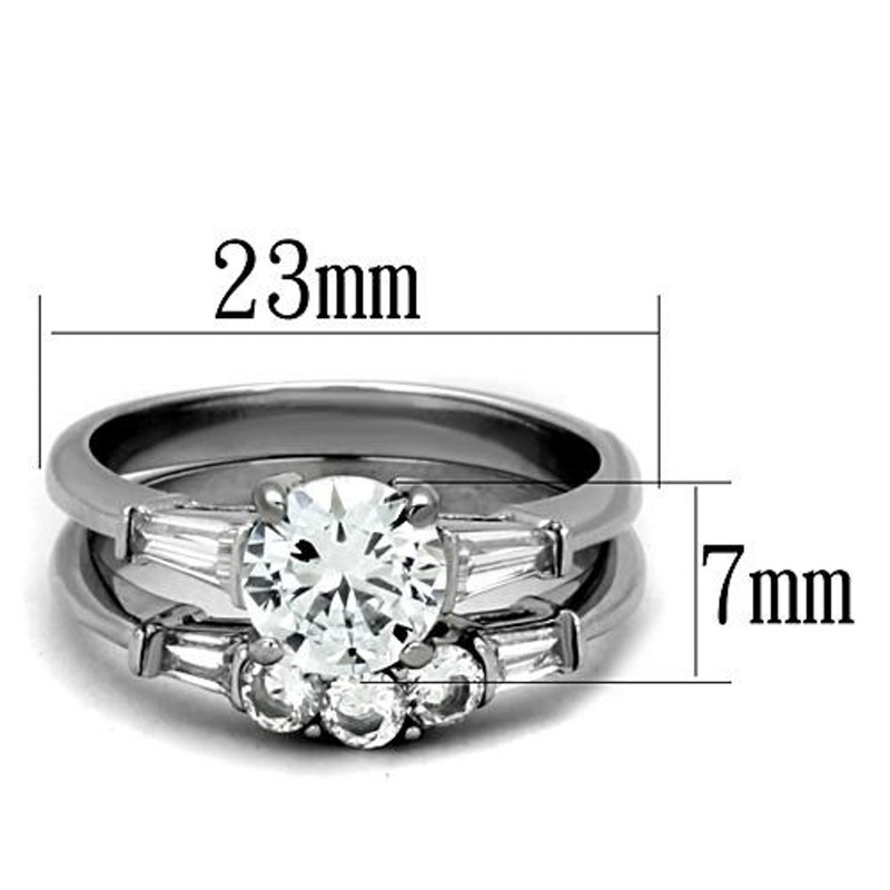 ST1W001-AR011 Hers and His Stainless Steel Bridal Engagement Ring Set & Zirconia Wedding Band