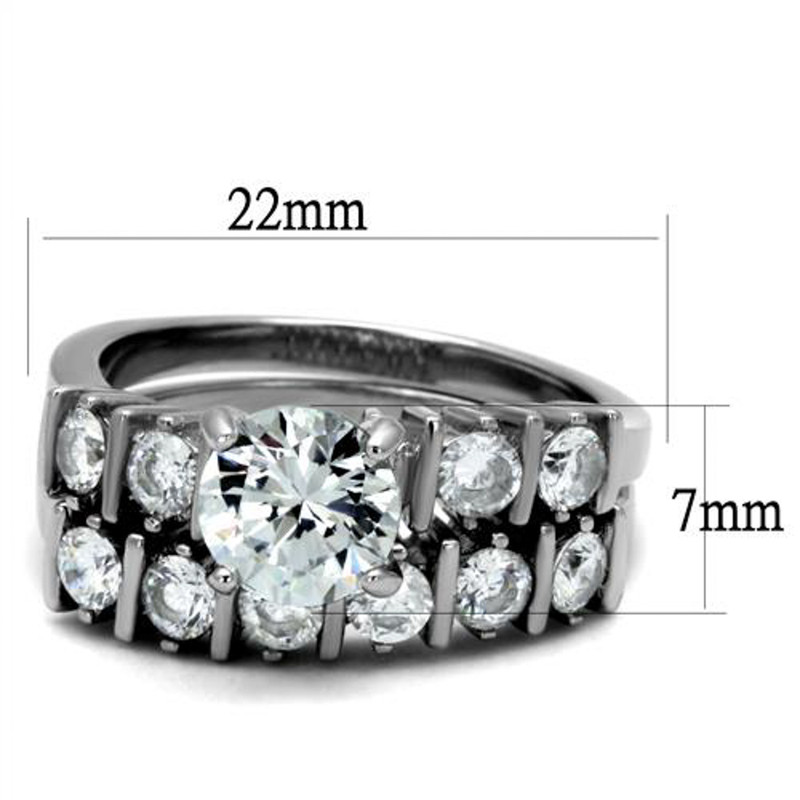 ST2869-ARM0006 His & Her 3pc Stainless Steel 2.38 Ct Cz Bridal Ring Set & Men Beveled Edge Band