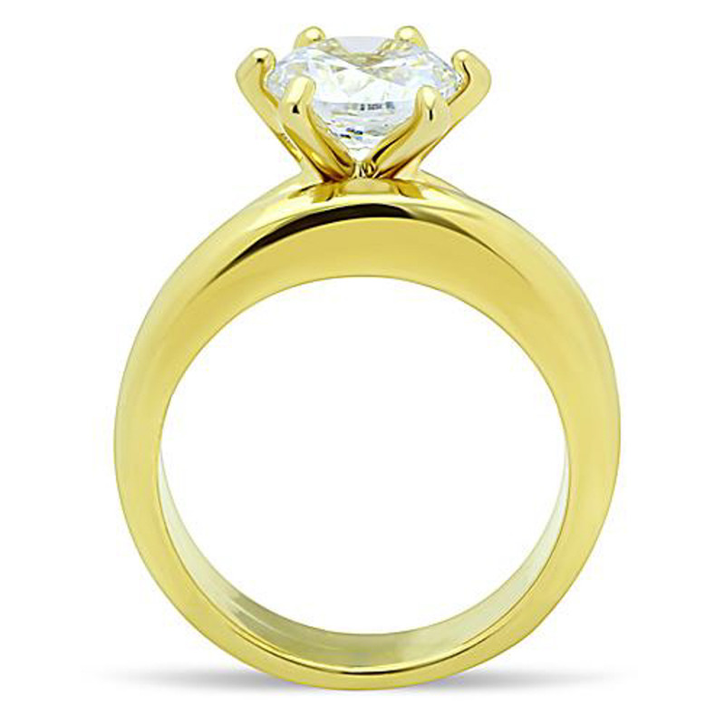 ST097G-AR002 His & Her 2.05Ct Stainless Steel Gold Plated Bridal Ring Set & Mens Classic Band