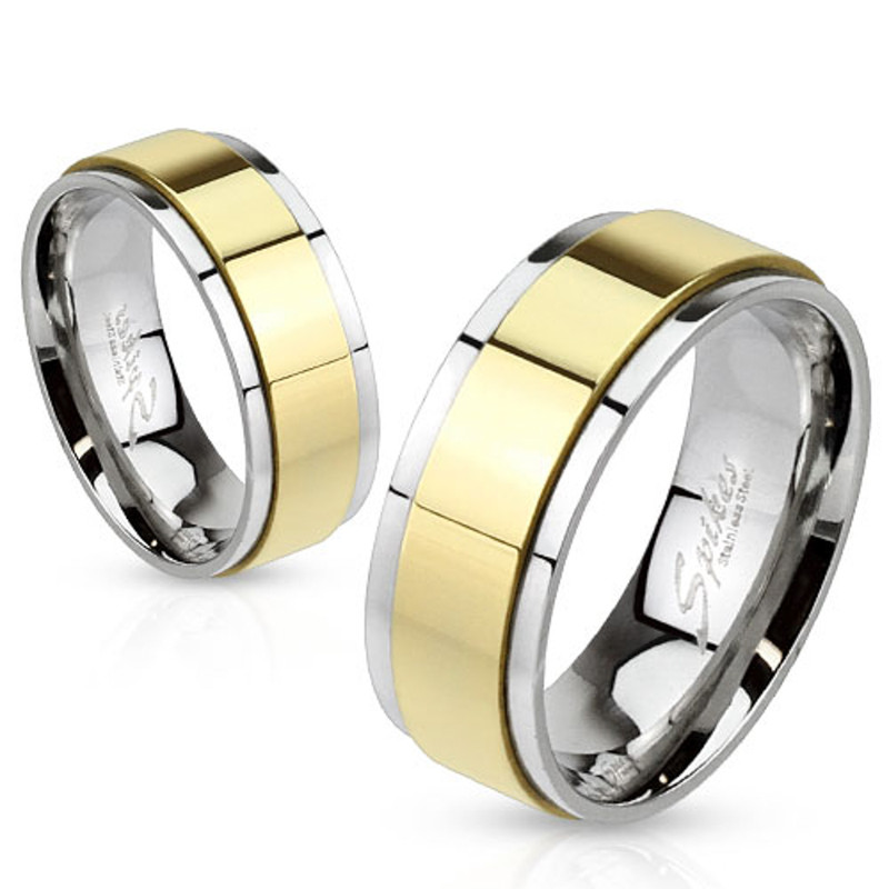 ST1895-ARH1659 His & Her 14K G.P. Stainless Steel 2.50 Ct Bridal Ring Set & Men's Spinner Band