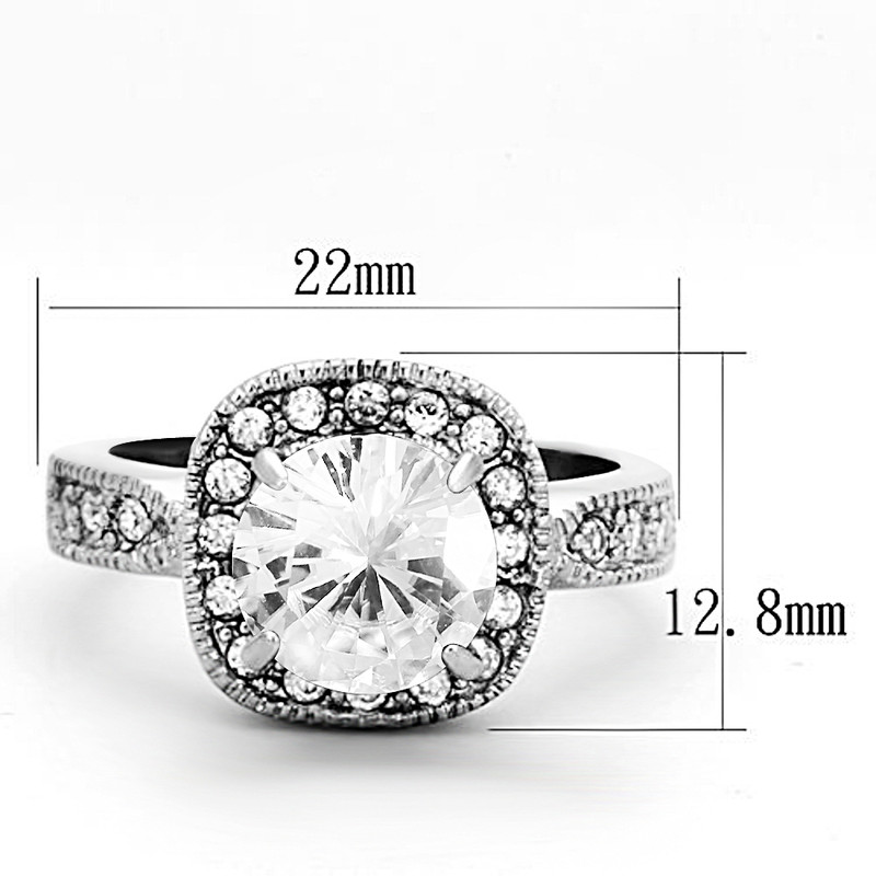 ARTK1322W 3 Ct Round Cut Cubic Zirconia Stainless Steel Halo Engagement Ring Size 5-10