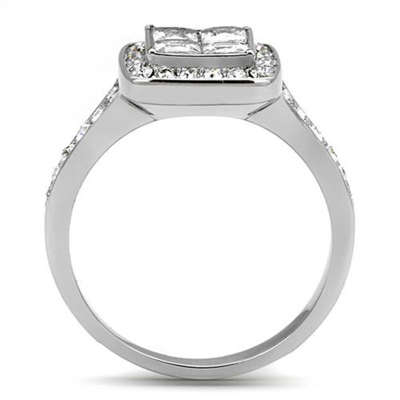 ARTK3137 Women's 1.06 Ct Princess & Round Cut CZ Stainless Steel Engagement Ring Sz 5-10