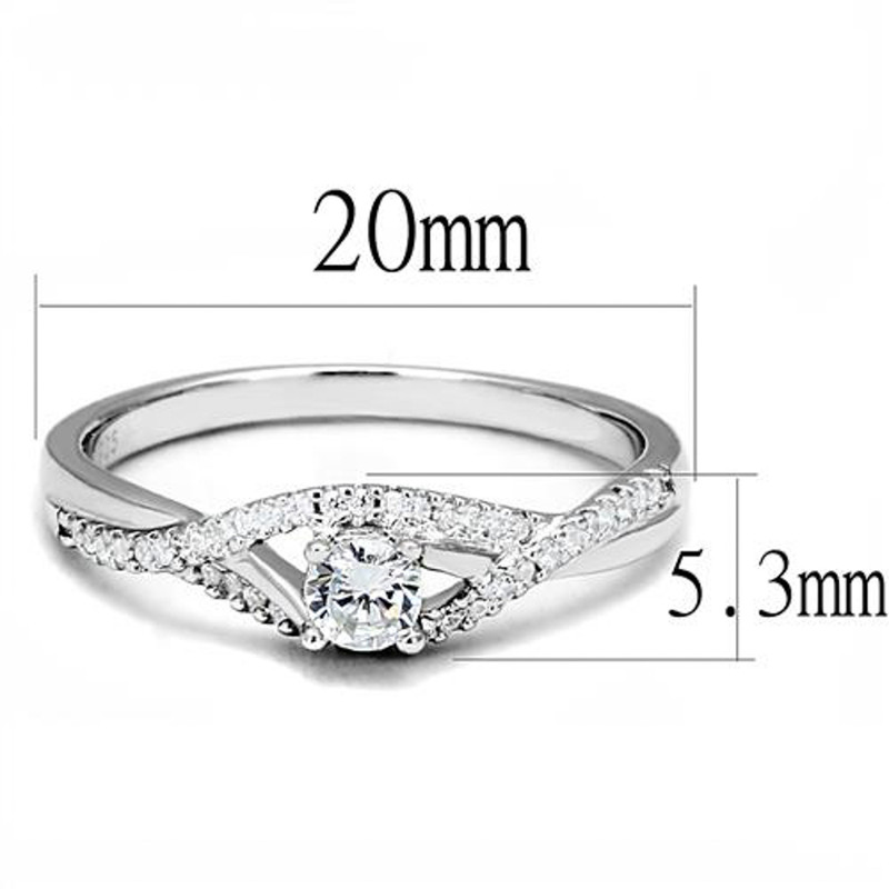 AR3W1390 Women's .25 Ct Round Cut Cz .925 Sterling Silver Rhodium Plated Engagement Ring